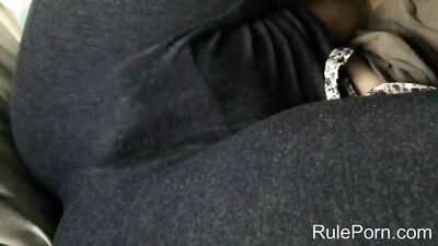 Horny girl enjoys rubbing herself over sweatpants