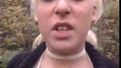 Teen With Pretty Tits Gives Handjob Outdoors