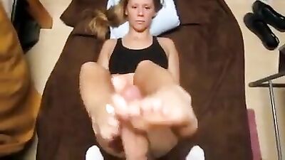 Horny girlfriend gives her man a footjob