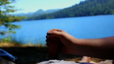 Giving a blowjob at Lake Tahoe