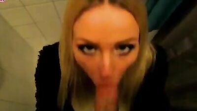 Blonde teen gives a blowjob and takes a facial