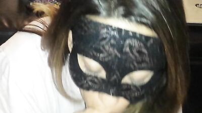 Masked wife gives a blowjob