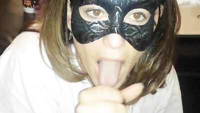 Masked wife gives a blowjob