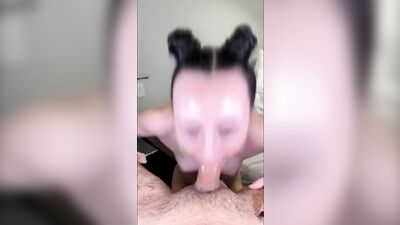 Pigtail chick shows amazing cock sucking skills