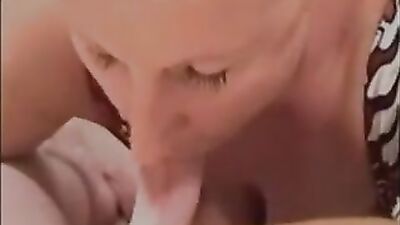 Massive tits granny gives POV blowjob 