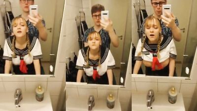 Little busty sailor girlfriend fucked in the bathroom 