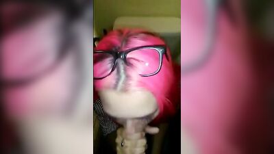 Pink haired slut sucks and fucks in bathroom