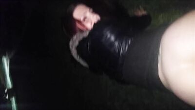 Hot redhead tattooed babe sucking cock outdoor 