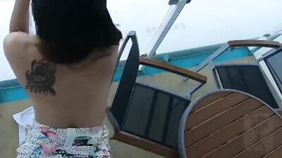 Sexy hot looking Asian babe rides cock on the boat 