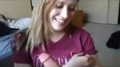 College girl gives blowjob and takes cum on chest and tits