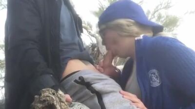 Blonde Girlfriend Goes Outdoors to Suck Cock and Swallow Cum