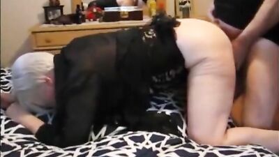 White hair grandma get fucked doggystyle in front her hubby