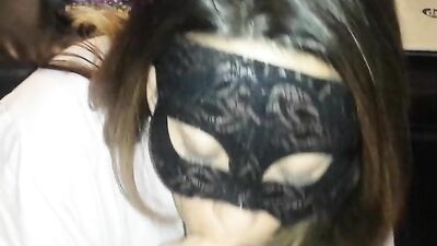 Using her masked face as a dump for my cum