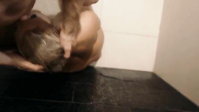 Blonde deepthroating in the shower and getting fucked hard