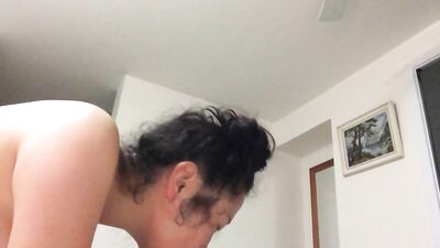 Curvy Asian wife sucking cock in 69-pose