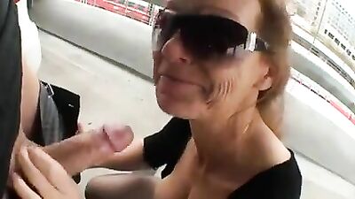 German mature sucks younger dick outdoor