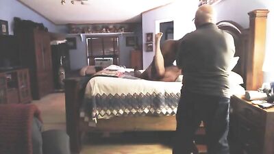 Grandpa watches his wife taking black dong 