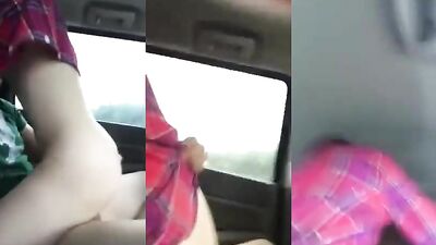 Cute girlfriend gives sexy cock ride in the car 