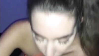 Lusty brunette girlfriend gives sexy blowjob before cock ride 