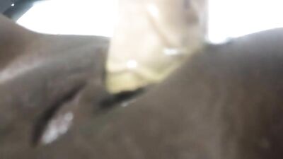 Black bitch playing with huge dildo