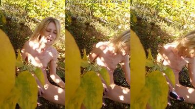 Slim sexy German milf squirting in the garden