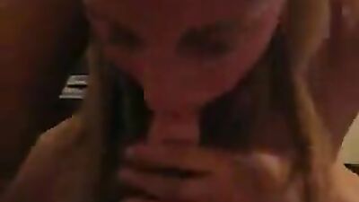 Busty girlfriend showing her tits while sucking cock