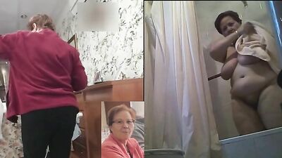 Chubby mommy caught naked in the shower