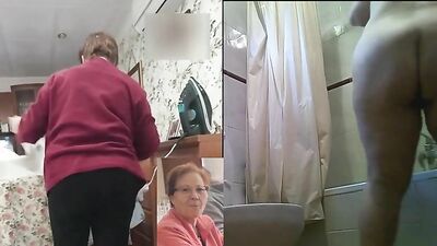 Chubby mommy caught naked in the shower