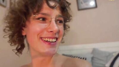 Hairy teen with glasses gets load of cum after fuck