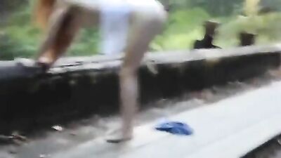 Natural redhead enjoys a big prick in the park