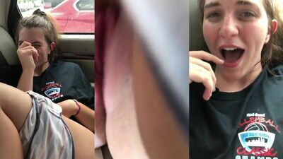 Sexy teen girlfriend pussy fingered in the car