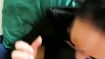Nerdy girlfriend gives cum dripping handjob