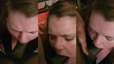 Naughty white babe deepthroating black cock