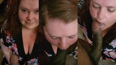 Lusty white slut sucking huge black cock