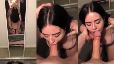 Beautiful busty babe sucking long hard cock