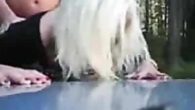 Platinum blonde fucked on the car's bonnet