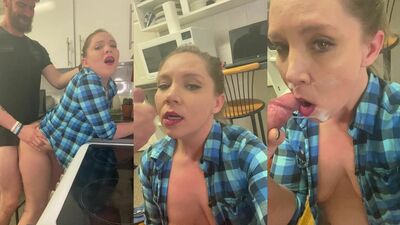 Babe with a shaved head gets fucked in the kitchen