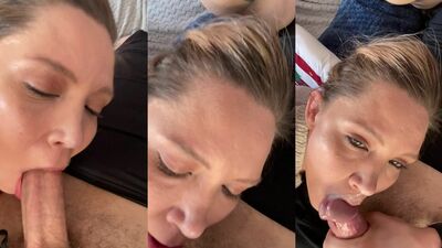 Gorgeous hot blonde wife sucking cock POV
