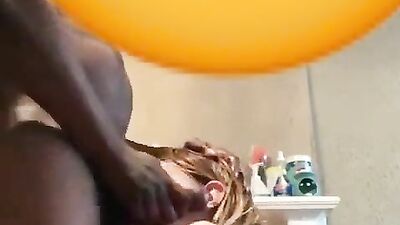 White sexy babe deep throating huge black cock