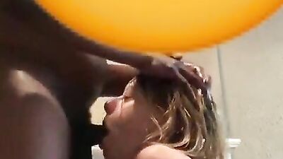 White sexy babe deep throating huge black cock