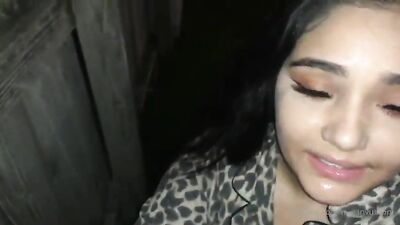 Stunning babe blows a huge black cock