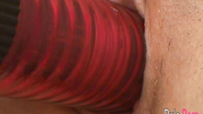 Sadie masturbates her wet pussy with a big dildo