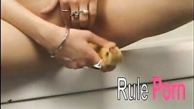 Katrina Montreal fucks a dildo in the bathroom