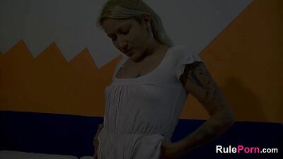 Nasty Tattooed Blonde Puts Clothespins on Vagina and Nipples