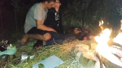 Romantic Camping Sex by the Fire