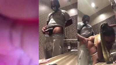 Ebony Babe Fucks in a Hotel Bathroom