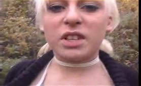 Teen With Pretty Tits Gives Handjob Outdoors