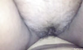Hairy babe takes a big cock
