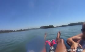 French wife giving a talented blowjob on a raft