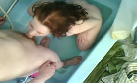 Surprise shower blowjob from redhead teen
